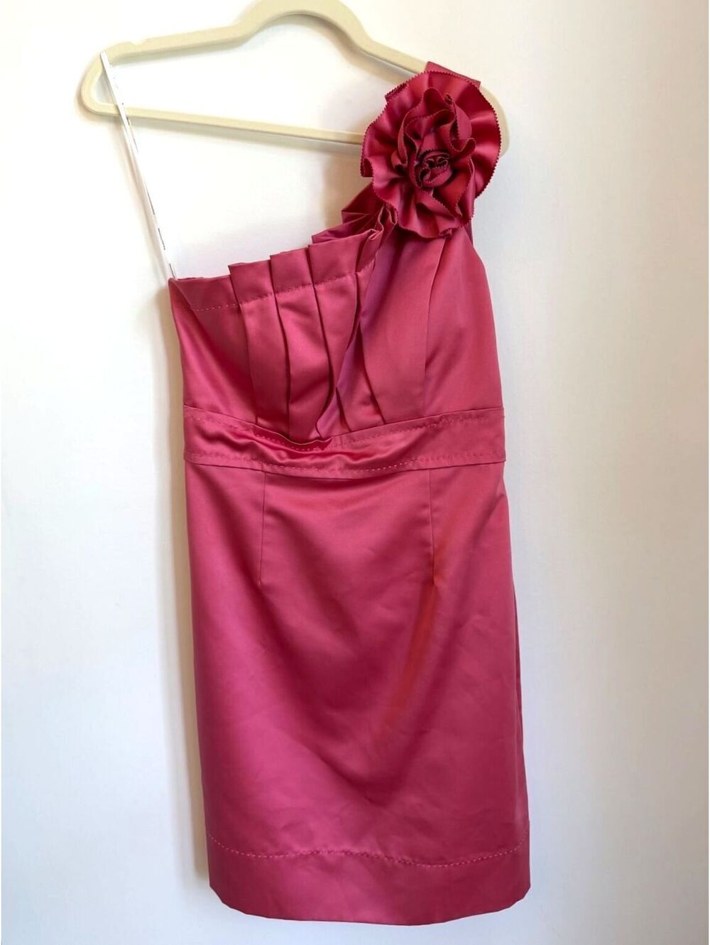Phoebe Couture Pink One Shoulder Rosette Mini Cocktail Homecoming Dress Sz 8
